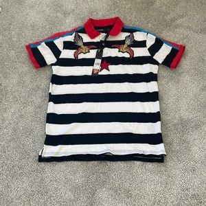 New with Tags Men's Twin Bird Striped Polo Shirt By Hudson Outerwear